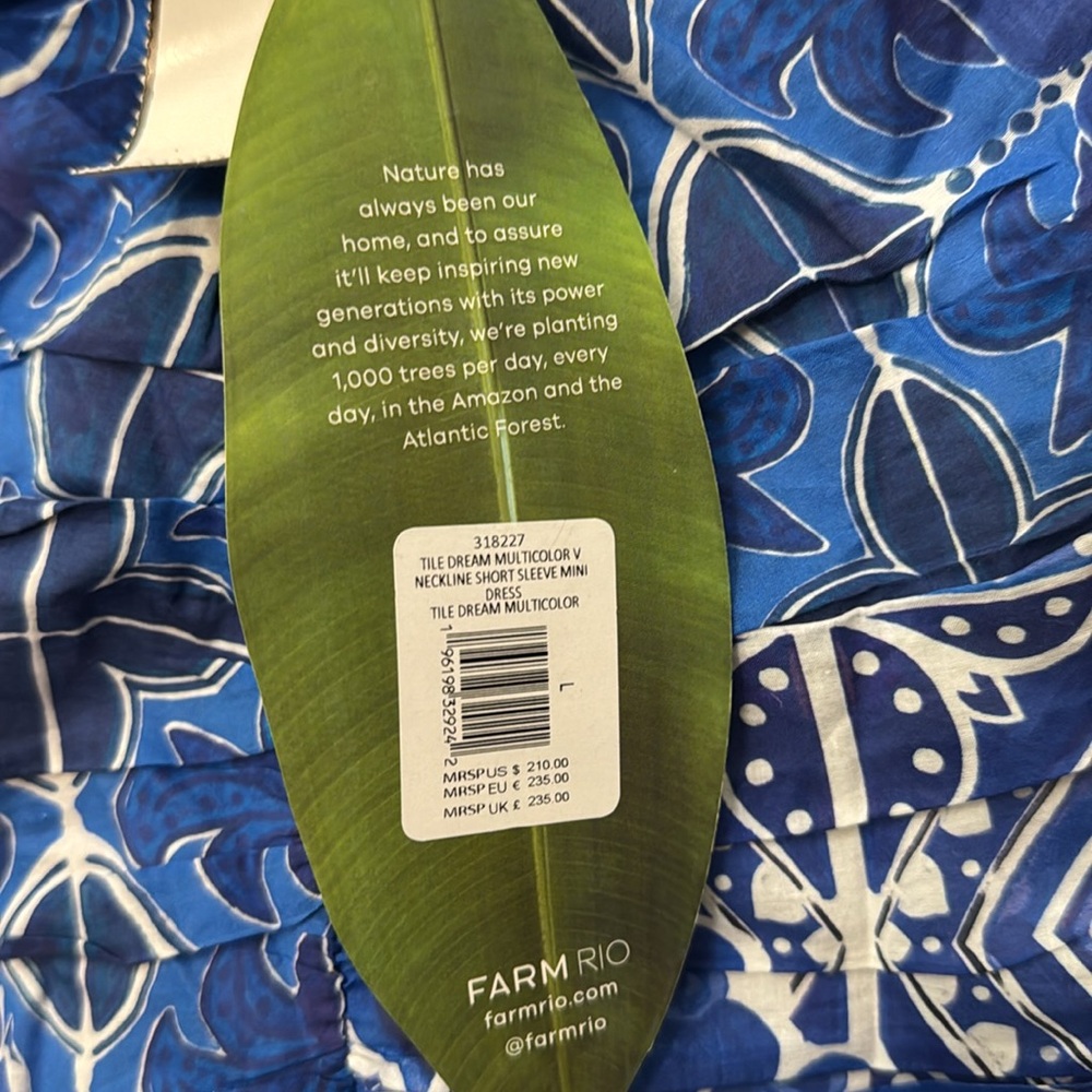 Farm Rio L Blue Tile Dream Short Sleeve Mini Dress - Picture 8 of 12